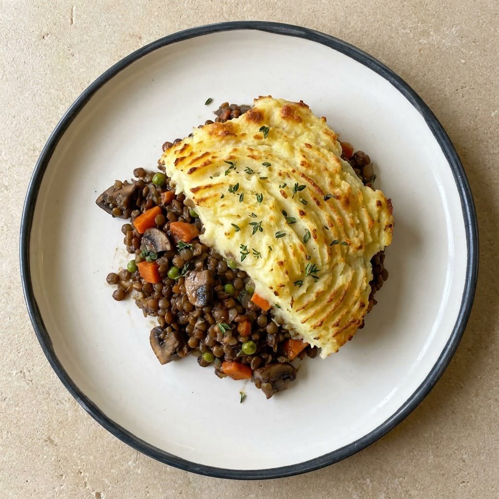 Lentil & Mushroom Shepherd's Pie with Olive Oil Mash