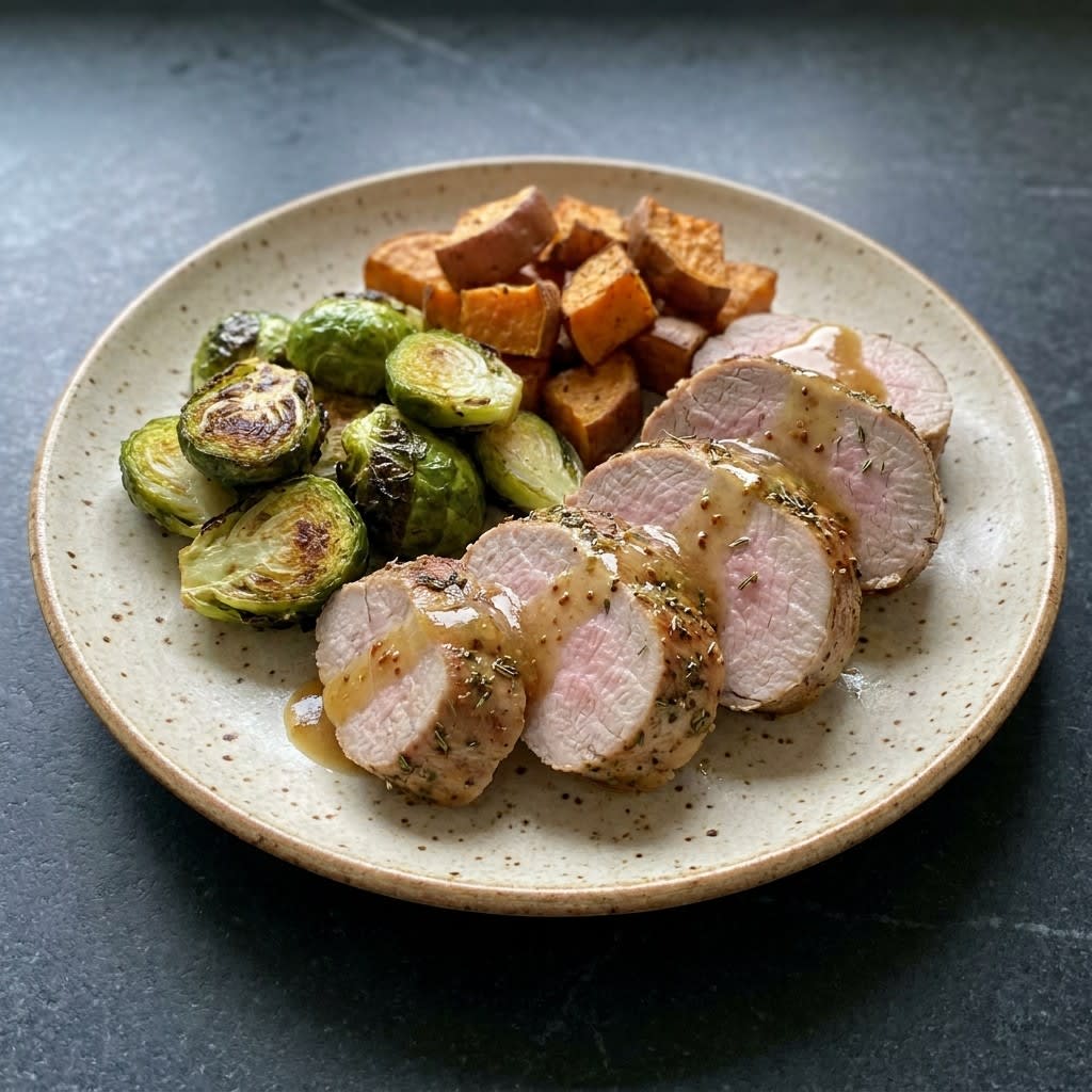 Sheet Pan Herb-Crusted Pork with Brussels & Sweet Potatoes