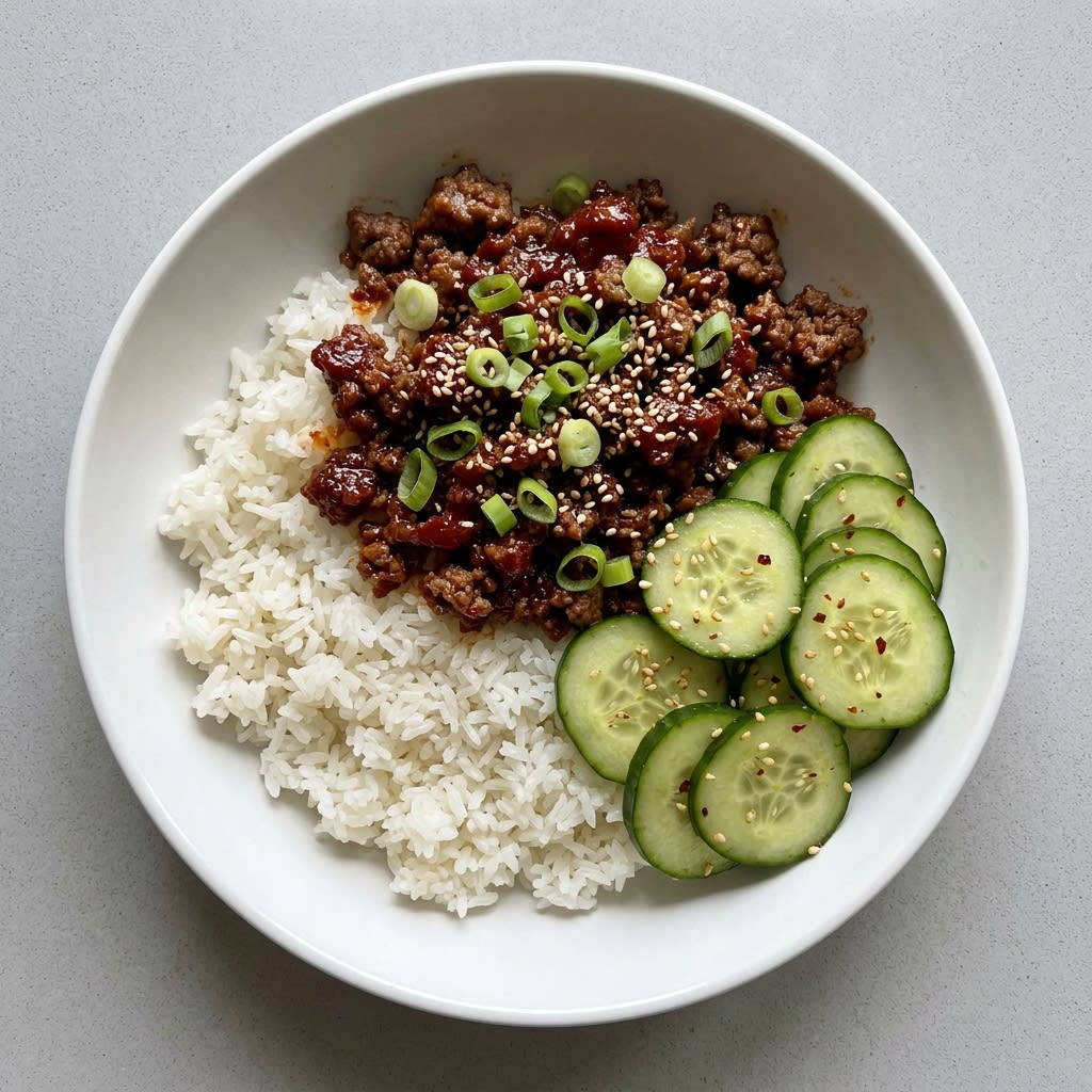 Korean Gochujang Beef with Jasmine Rice & Pickled Cucumbers