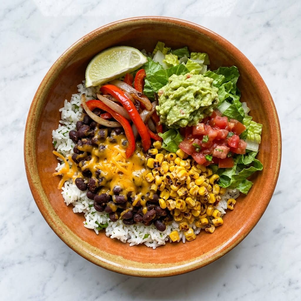 Veggie Black Bean Burrito Bowls with Salsa, Guacamole & Cheddar