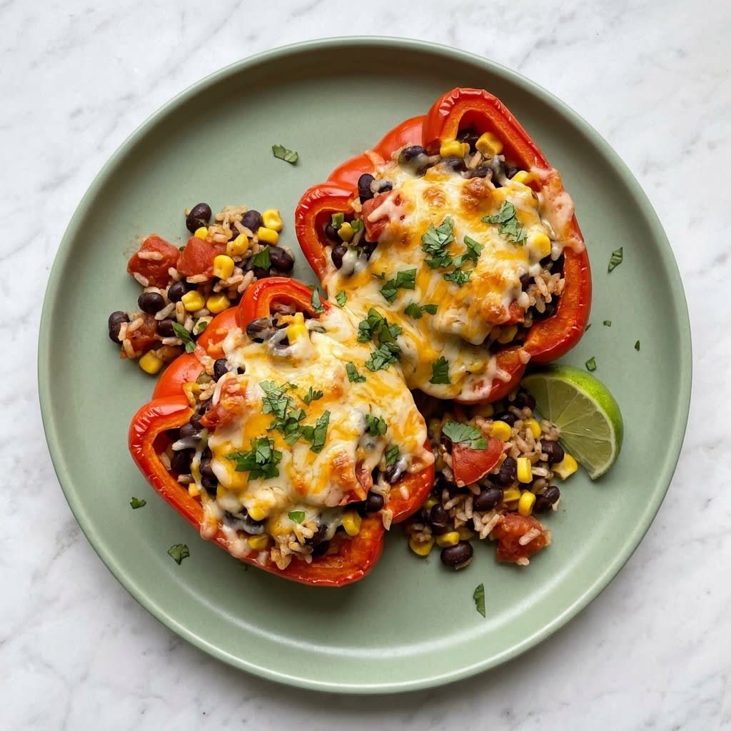 Cheesy Air Fryer Black Bean & Rice Stuffed Peppers