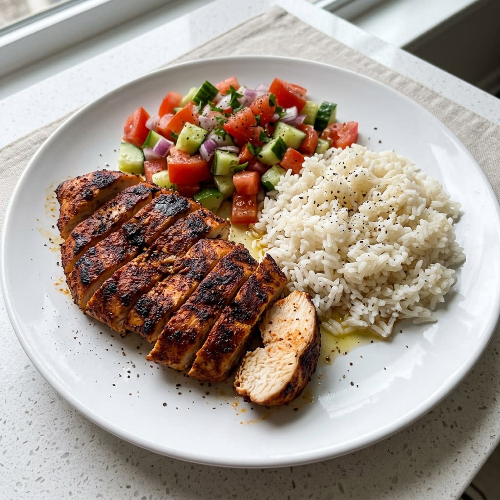 Paprika Garlic Chicken with Jasmine Rice & Chopped Salad