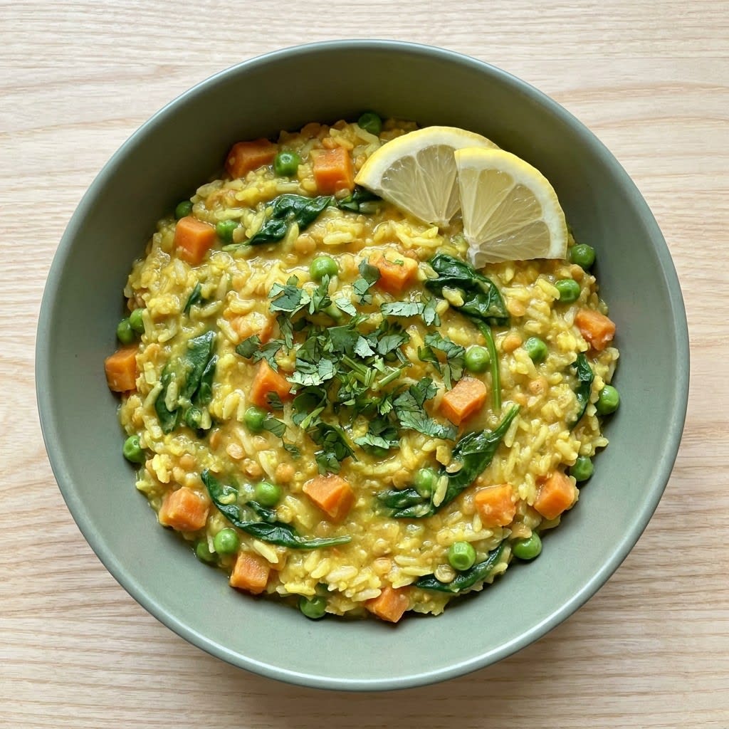 One-Pot Golden Vegetable Khichdi with Spinach & Lemon
