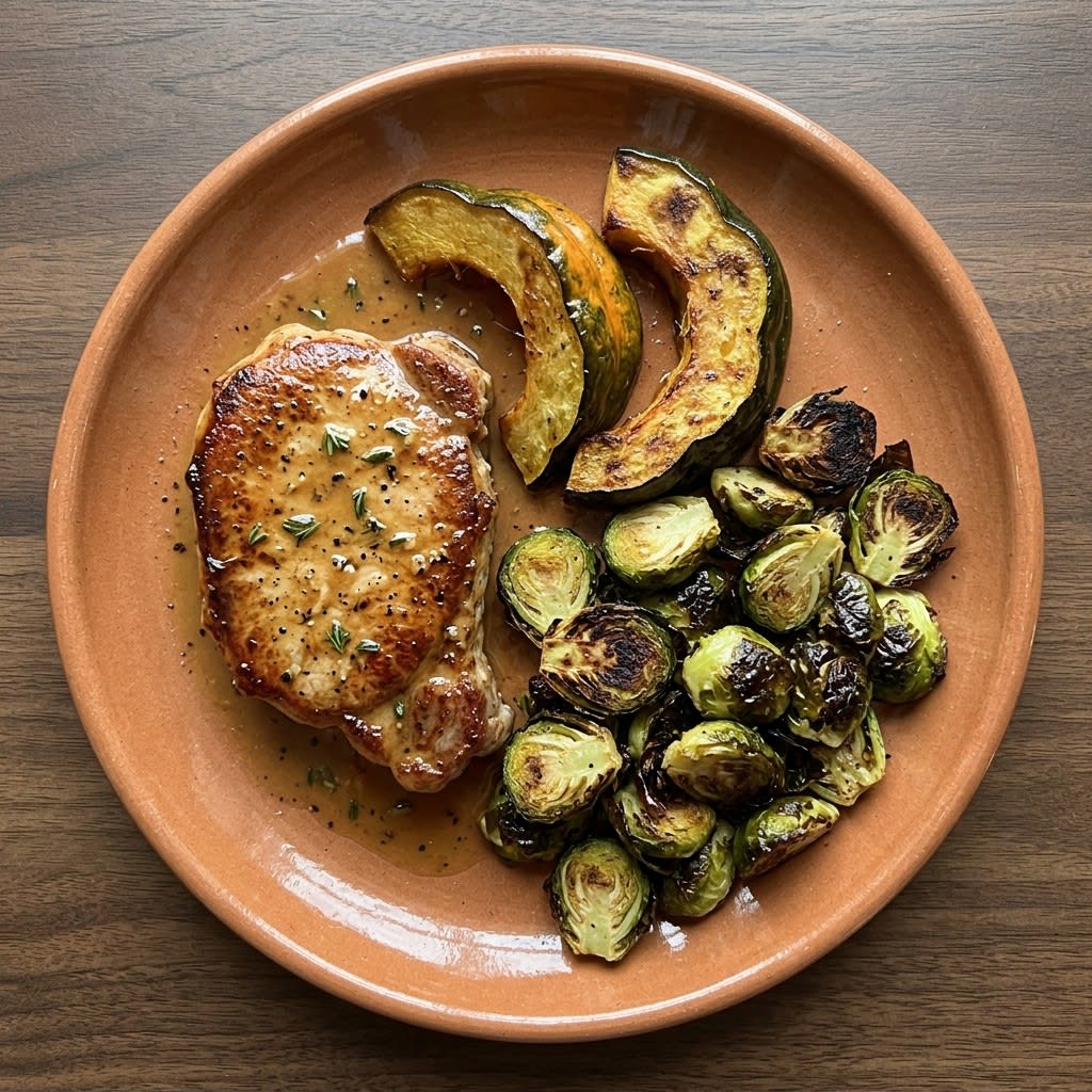 Maple-Dijon Pork Chops with Roasted Acorn Squash & Brussels Sprouts