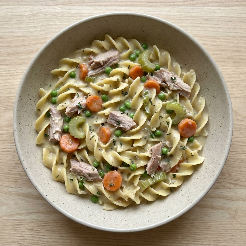 Creamy Turkey Pot Pie Noodle Skillet with Peas & Thyme