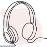 A line drawing of a set of headphones on a pink background