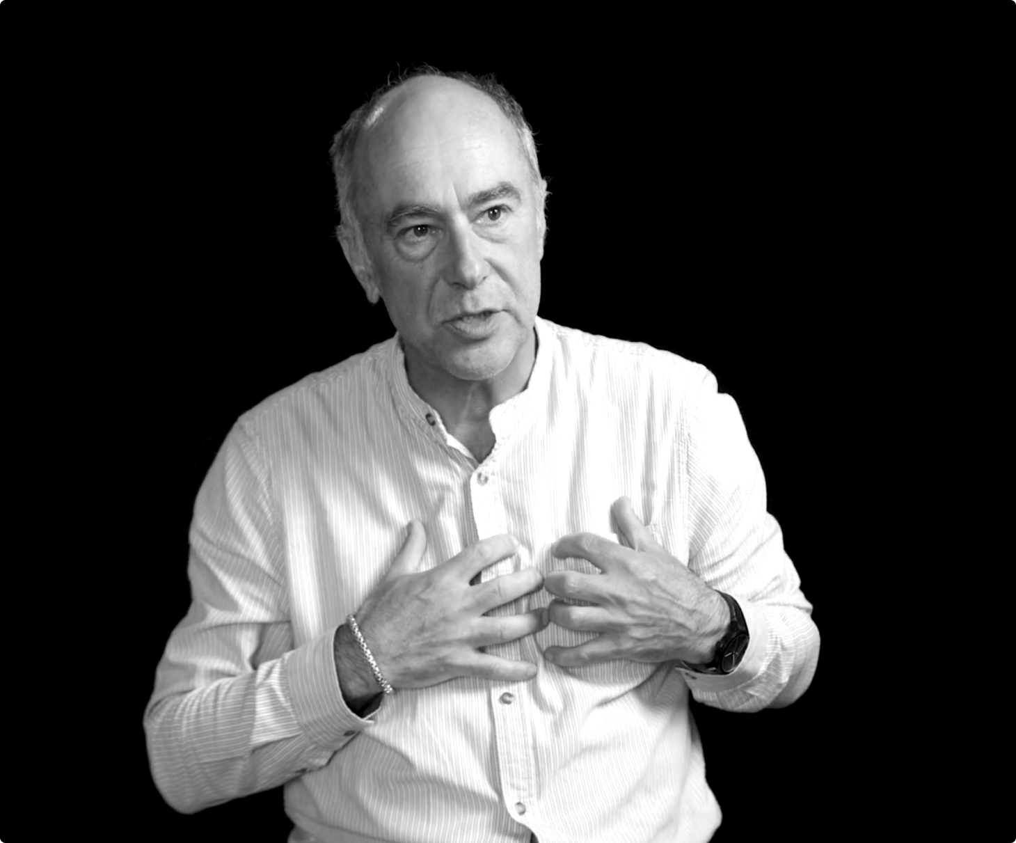 black and white photo of Stephen Rollnick talking