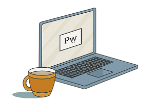 computer and mug illustration