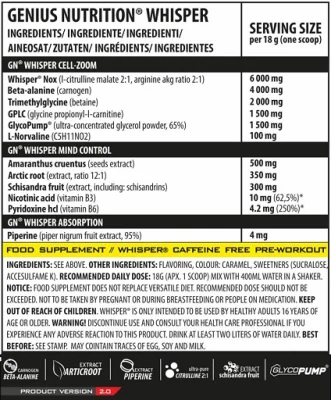 Genius Nutrition - Whisper Pre-Workout 400g 2