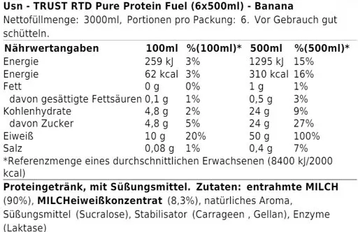 USN Trust RTD Pure Protein Fuel 6 x 500ml - Bild 2