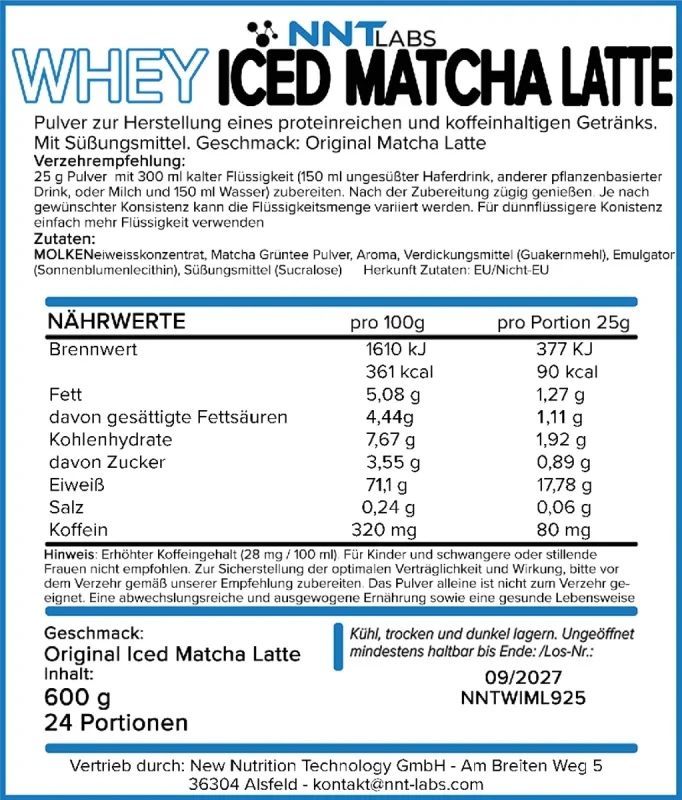 NNT Whey ICED MATCHA LATTE 600g - Bild 2