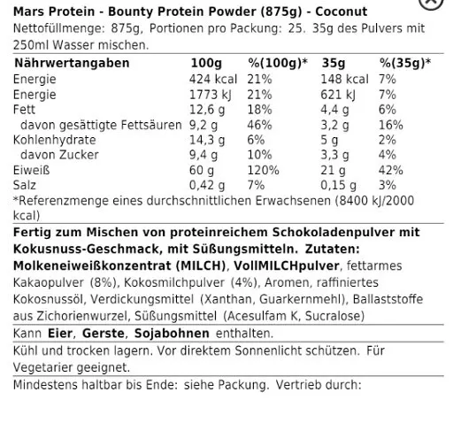 Bounty Protein Powder 875g/455g - Coconut - Bild 2