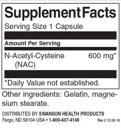 Swanson N-Acetyl Cysteine ( NAC )100 Kapseln - Bild 2