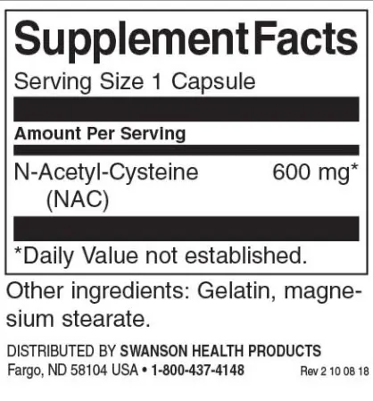 Swanson N-Acetyl Cysteine ( NAC )100 Kapseln - Bild 2