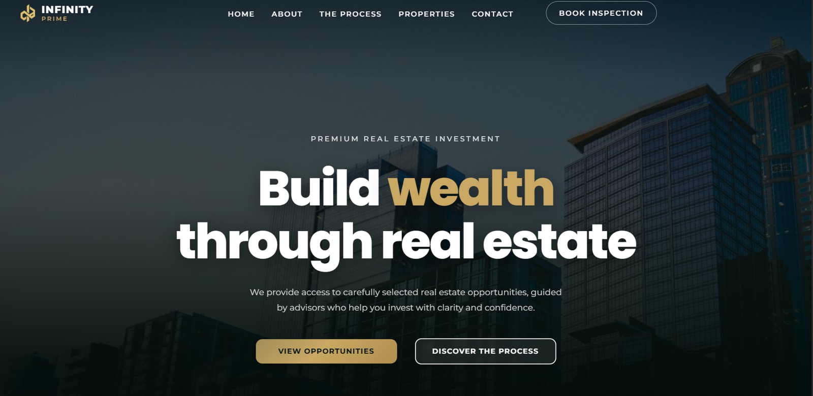 Infinity Prime Property website navigation and hero