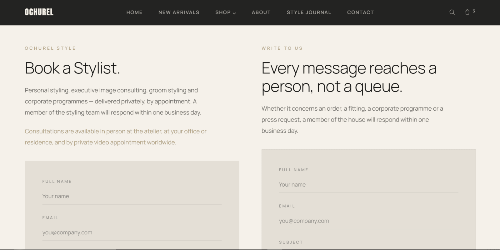 Ochurel website contact section