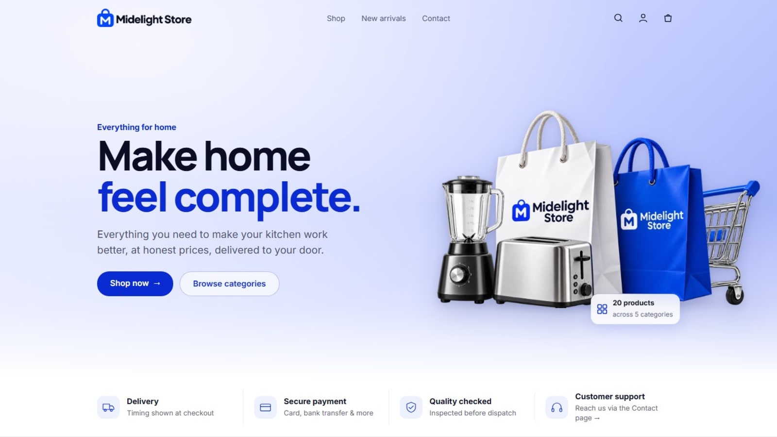 Midelight Store homepage hero