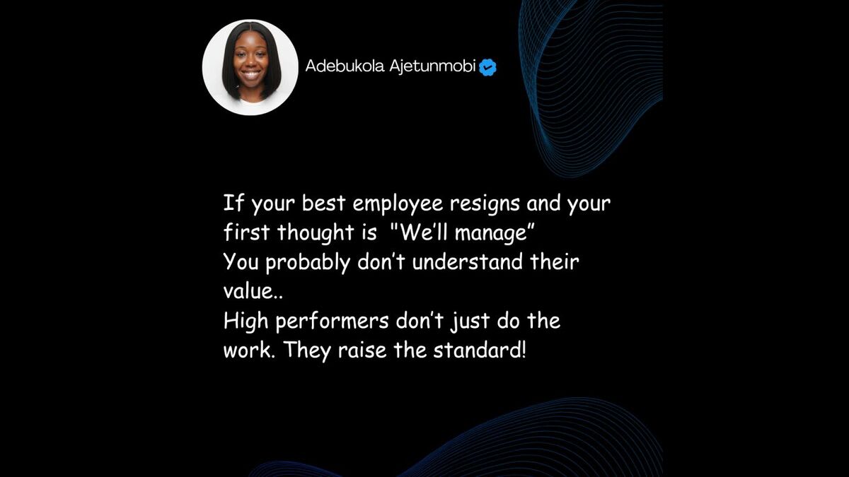 Quote graphic by Adebukola Ajetunmobi saying high performers don't just do the work, they raise the standard
