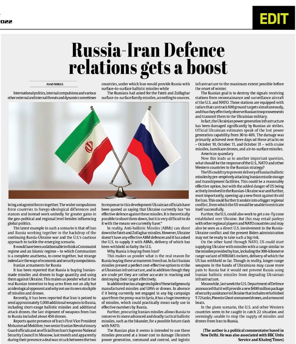 Russian-Iran Defence Relations Gets a Boost (1)