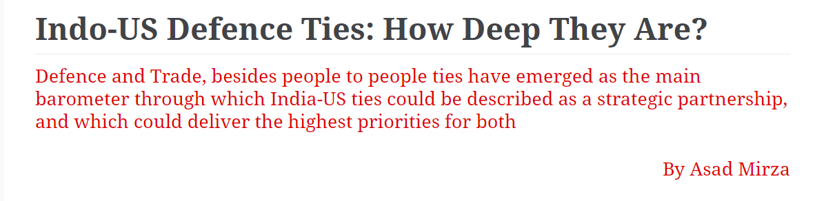 Indo-US Defence Ties: How Deep They Are?
