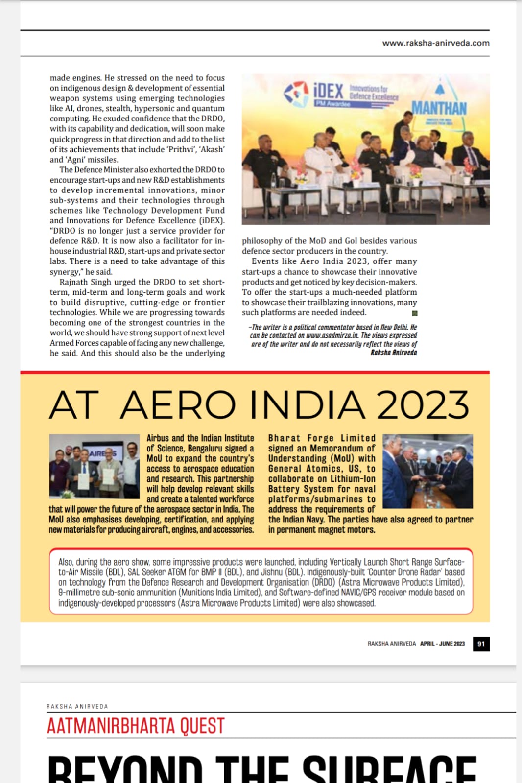 Newspaper clipping: Aero India 2023: A Reality Check (1)