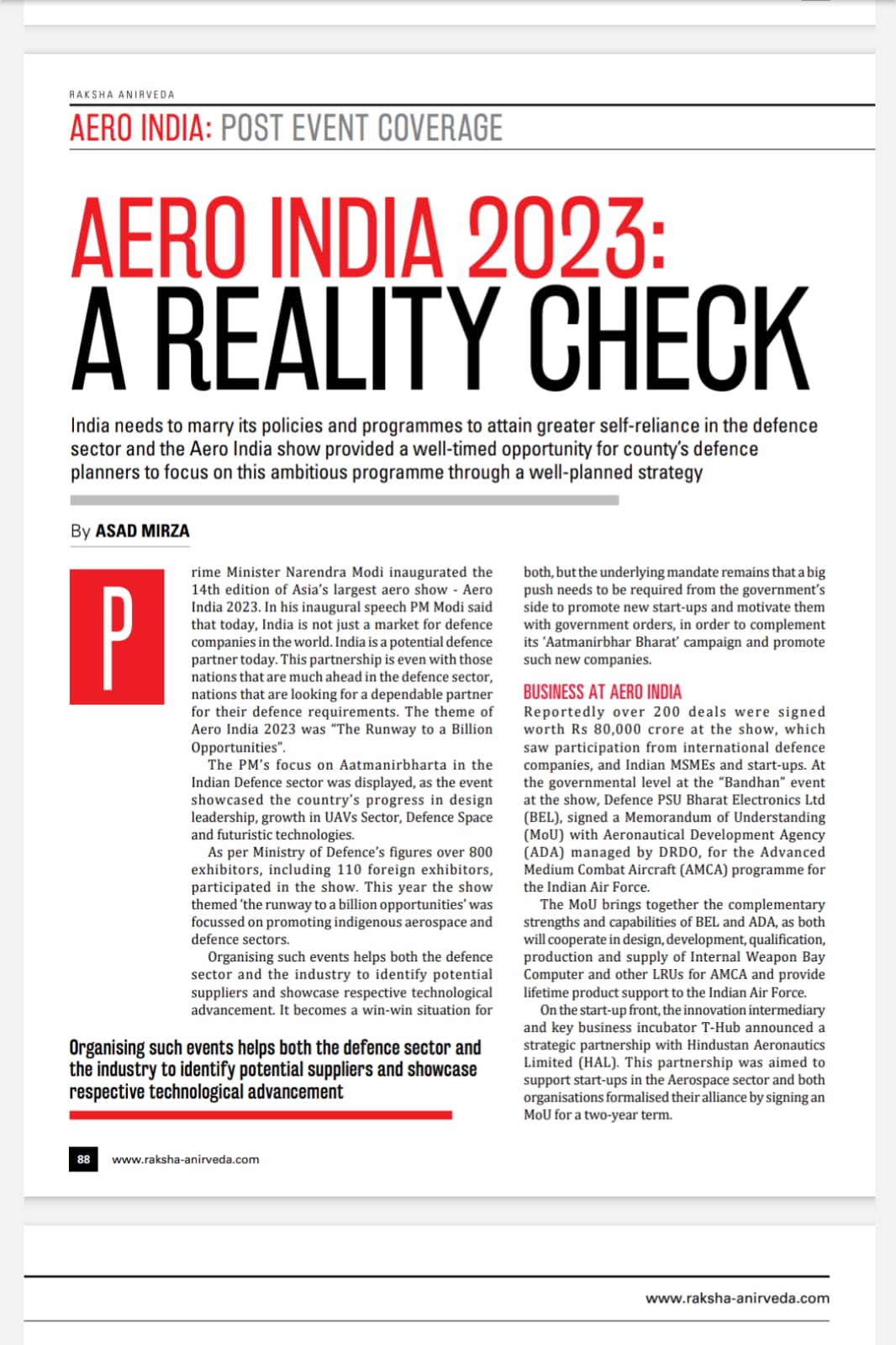 Newspaper clipping: Aero India 2023: A Reality Check (4)
