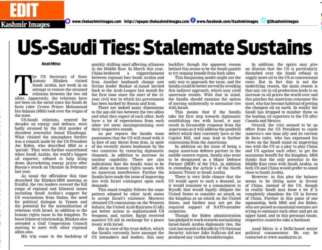 US-Saudi Ties: Stalemate Sustains (3)