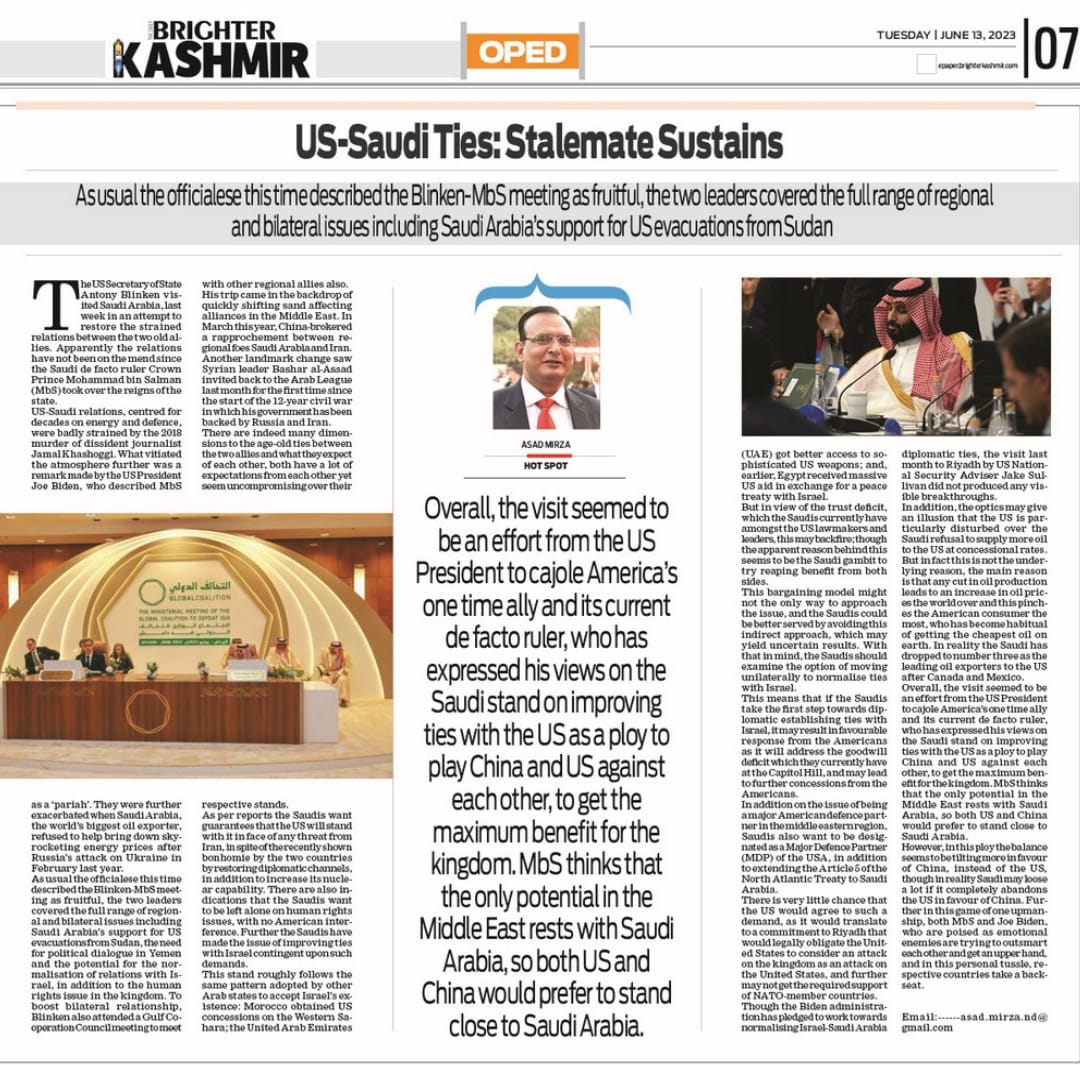 US-Saudi Ties: Stalemate Sustains (5)