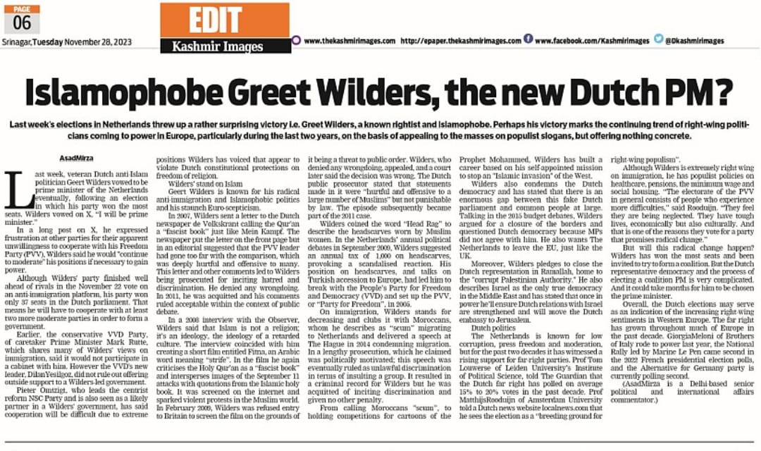 Islamophobe Greet Wilders, the new Dutch PM?