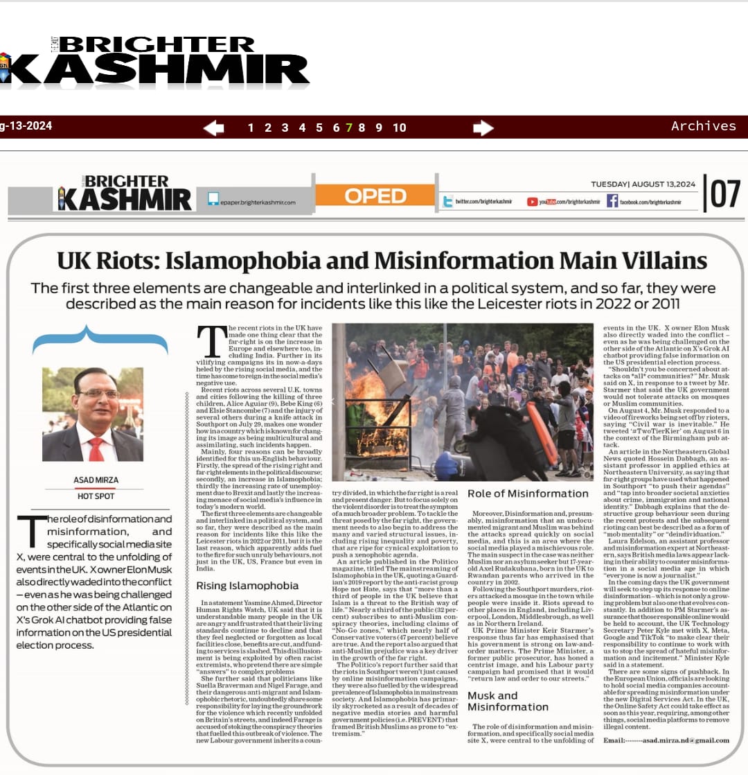 UK Riots: Islamophobia and Misinformation Main Villains (4)