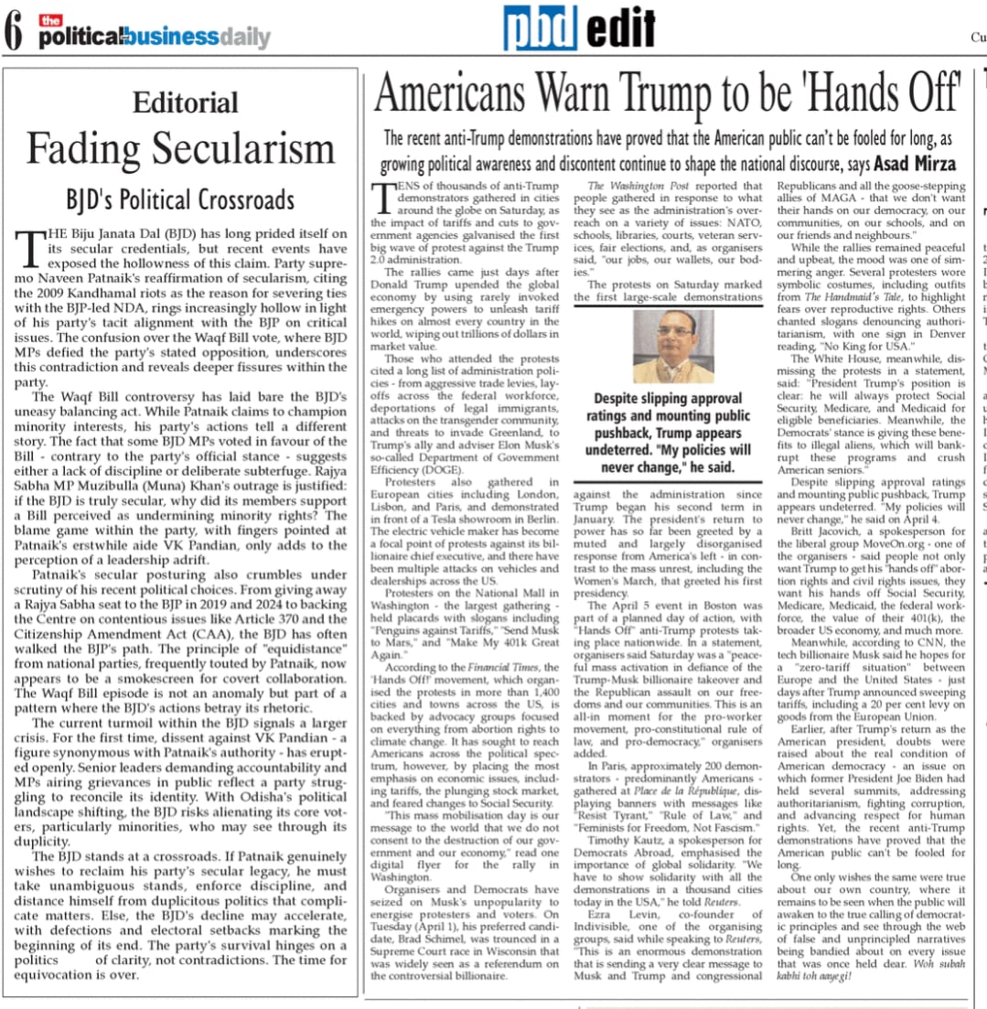 Newspaper clipping: Americans Warn Trump to be 'Hands Off' (2)