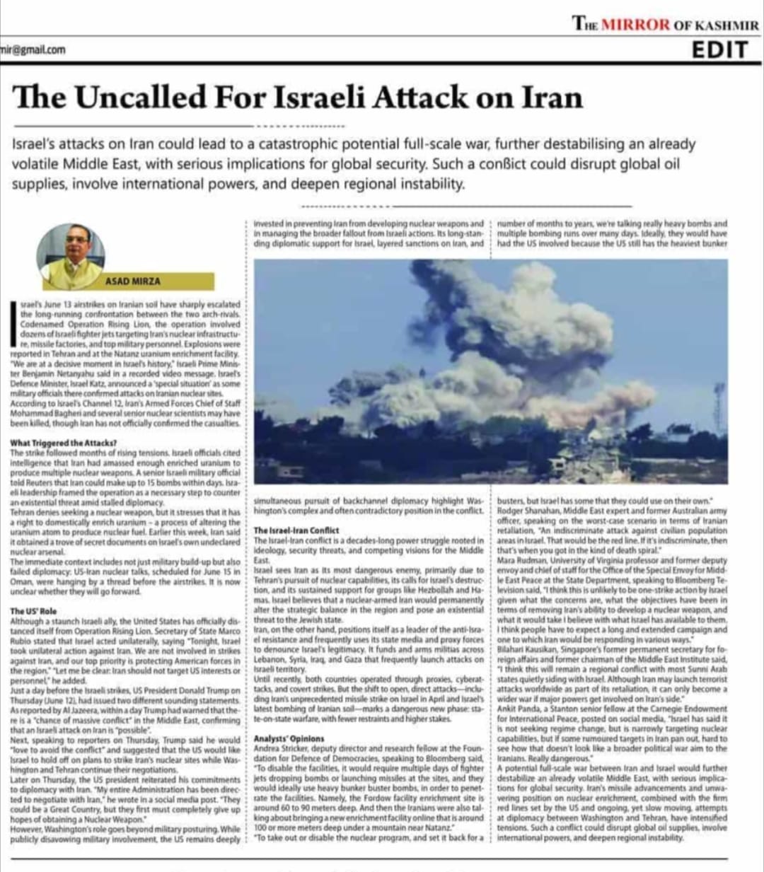 Newspaper clipping: The Uncalled For Israel Attack on Iran (2)
