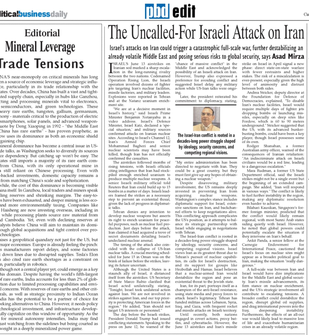 Newspaper clipping: The Uncalled For Israel Attack on Iran (3)