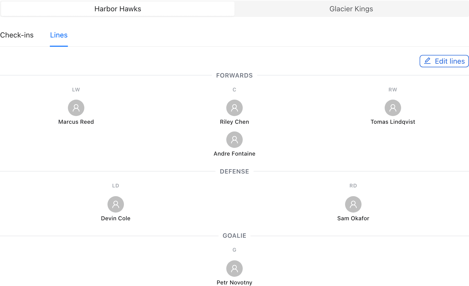 Posted lines shown as a rink-style grid on the game page