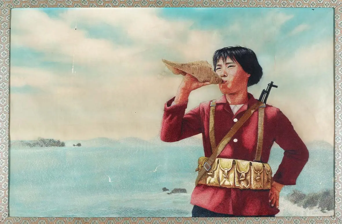 机绣挂屏 女民兵