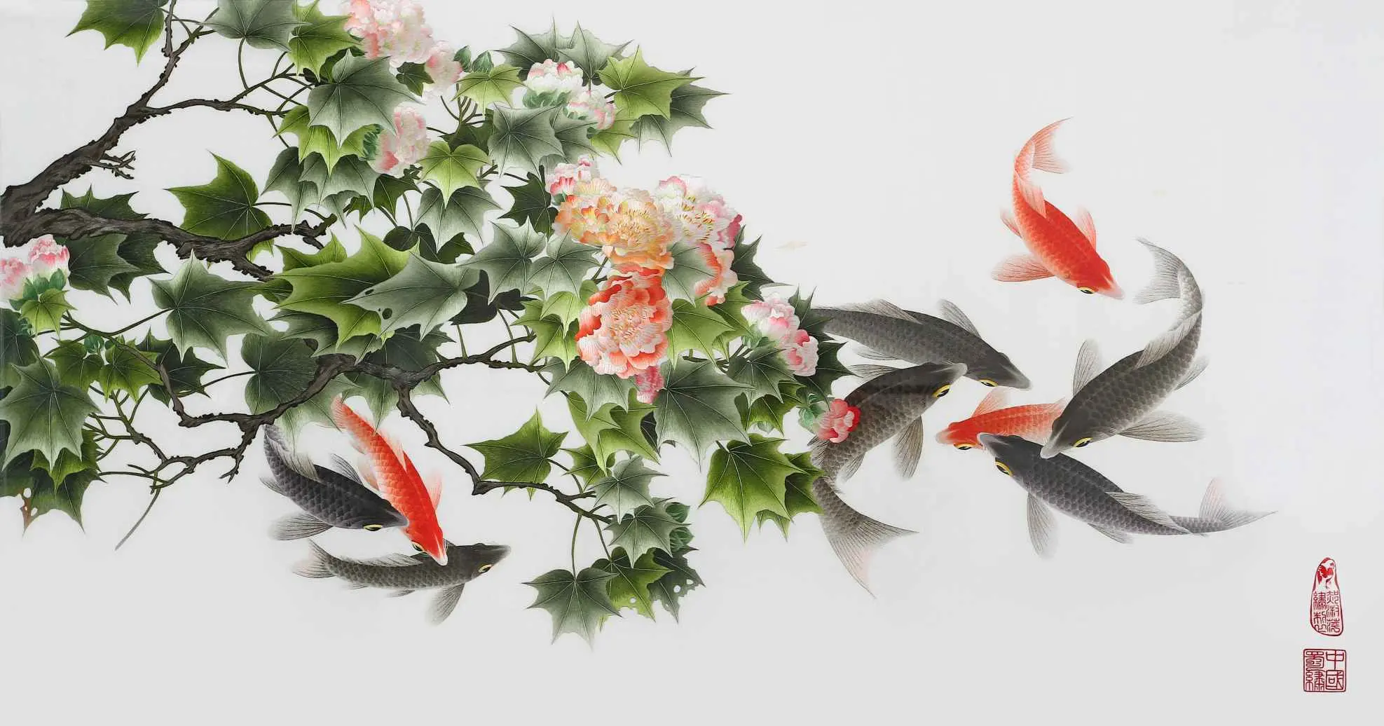 芙蓉鲤鱼图绣