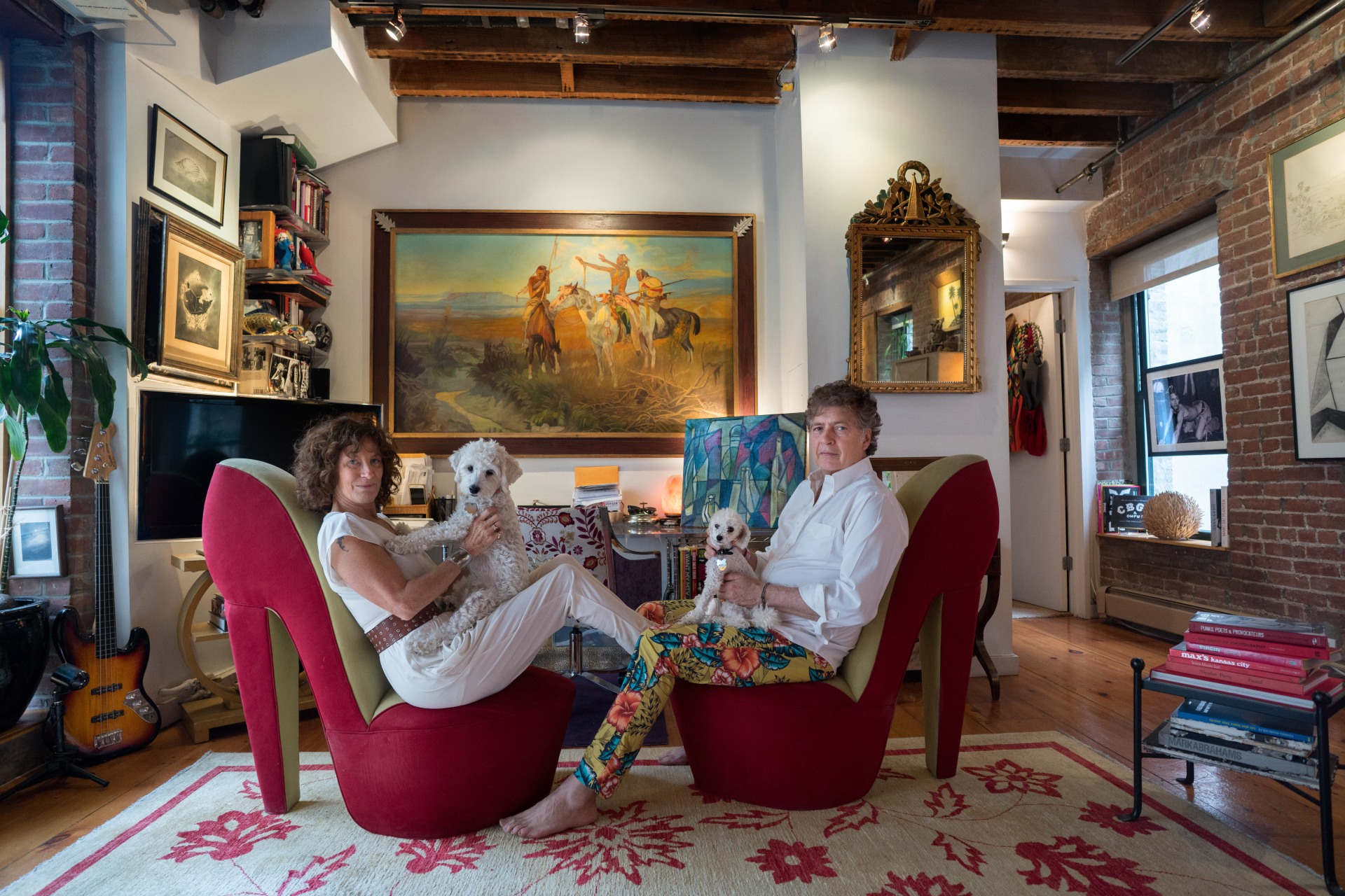 Photographed with their two dogs Ludwig and Wilfred at their home in the
East Village on September 13, 2019.