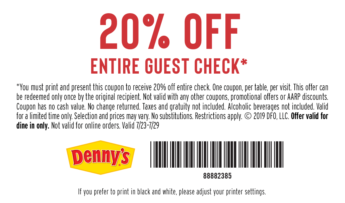 Printable Dennys Coupon 2019 20 Off Free Printable Coupons for 2019