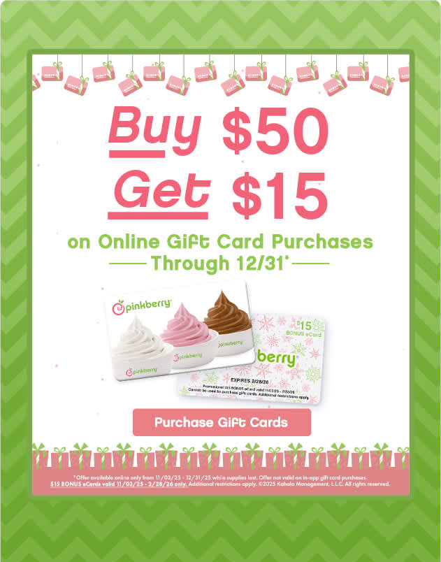 buy $50 Get $15 on Online Gift Card Purchases Through 12/31* 