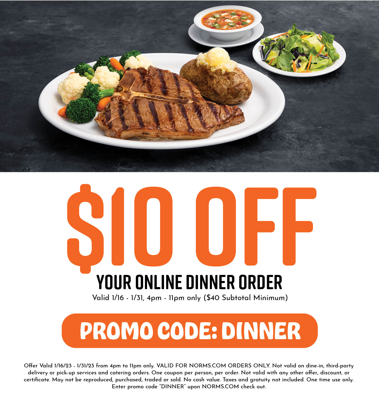 💰10 Off Your Dinner Order? Yes, Please! Norms Restaurant