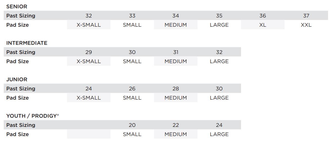 Bauer Hockey Equipment Sizing Chart