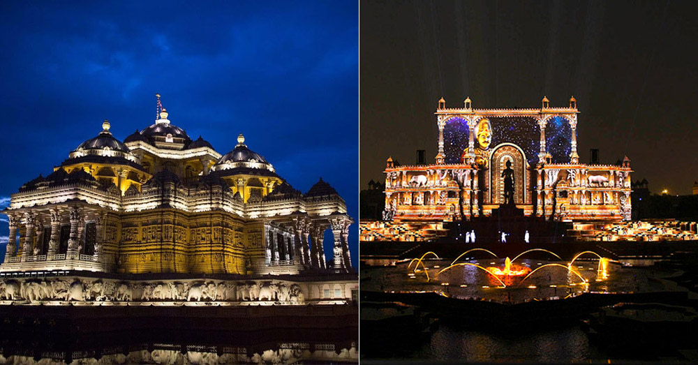 akshardham temple delhi night