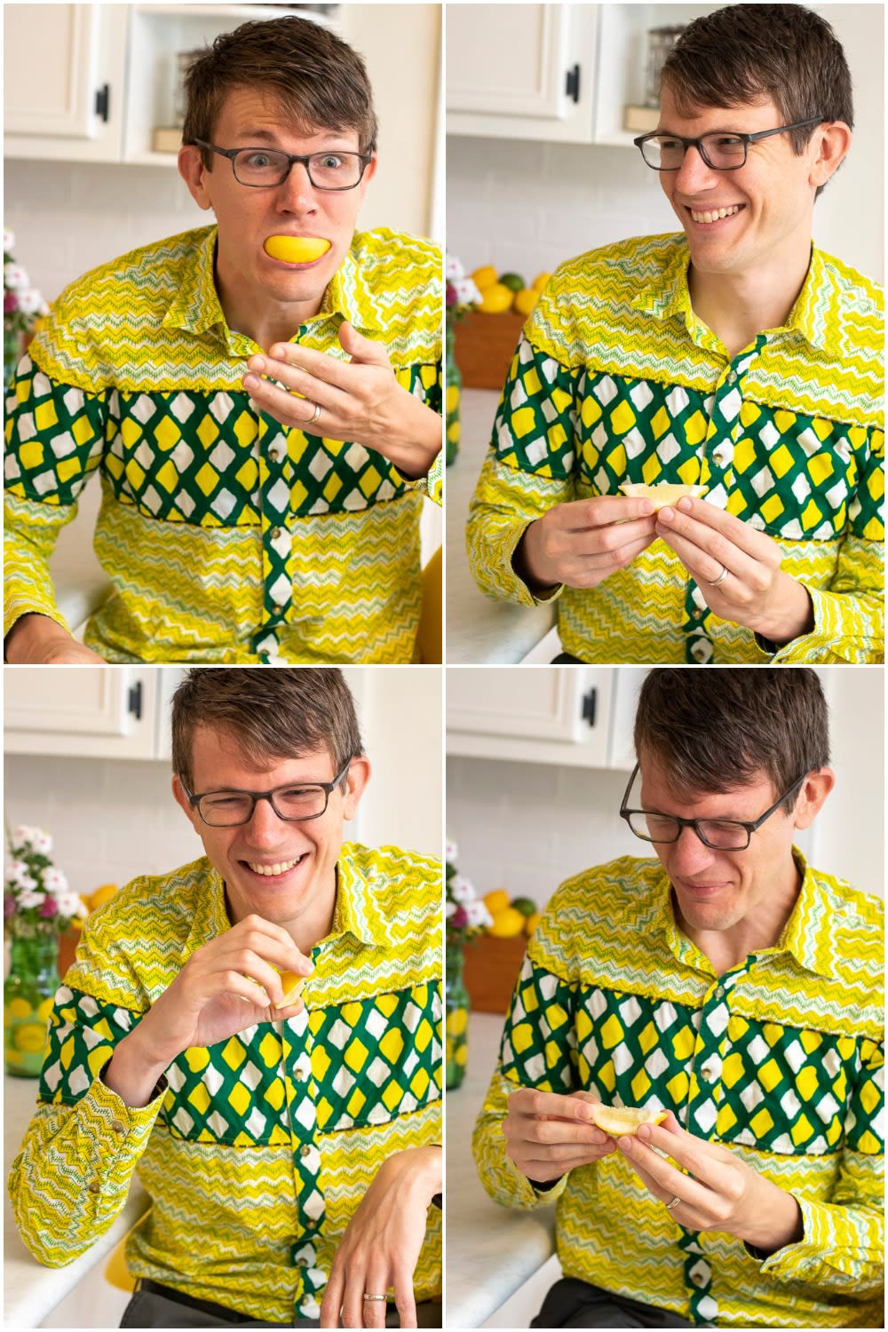 Photo collage of Brian eating lemons