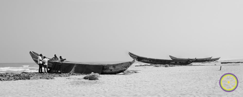 Fishing boats on the shore in Ghana