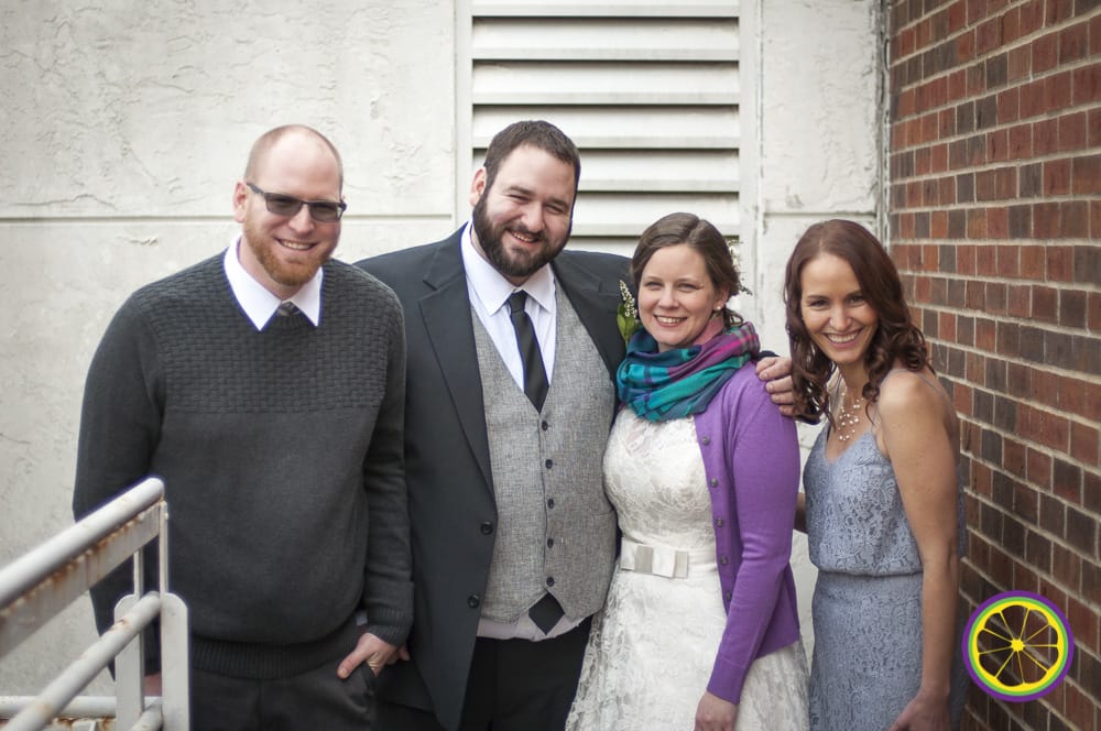 Wedding party with cardigan sweater and scarf