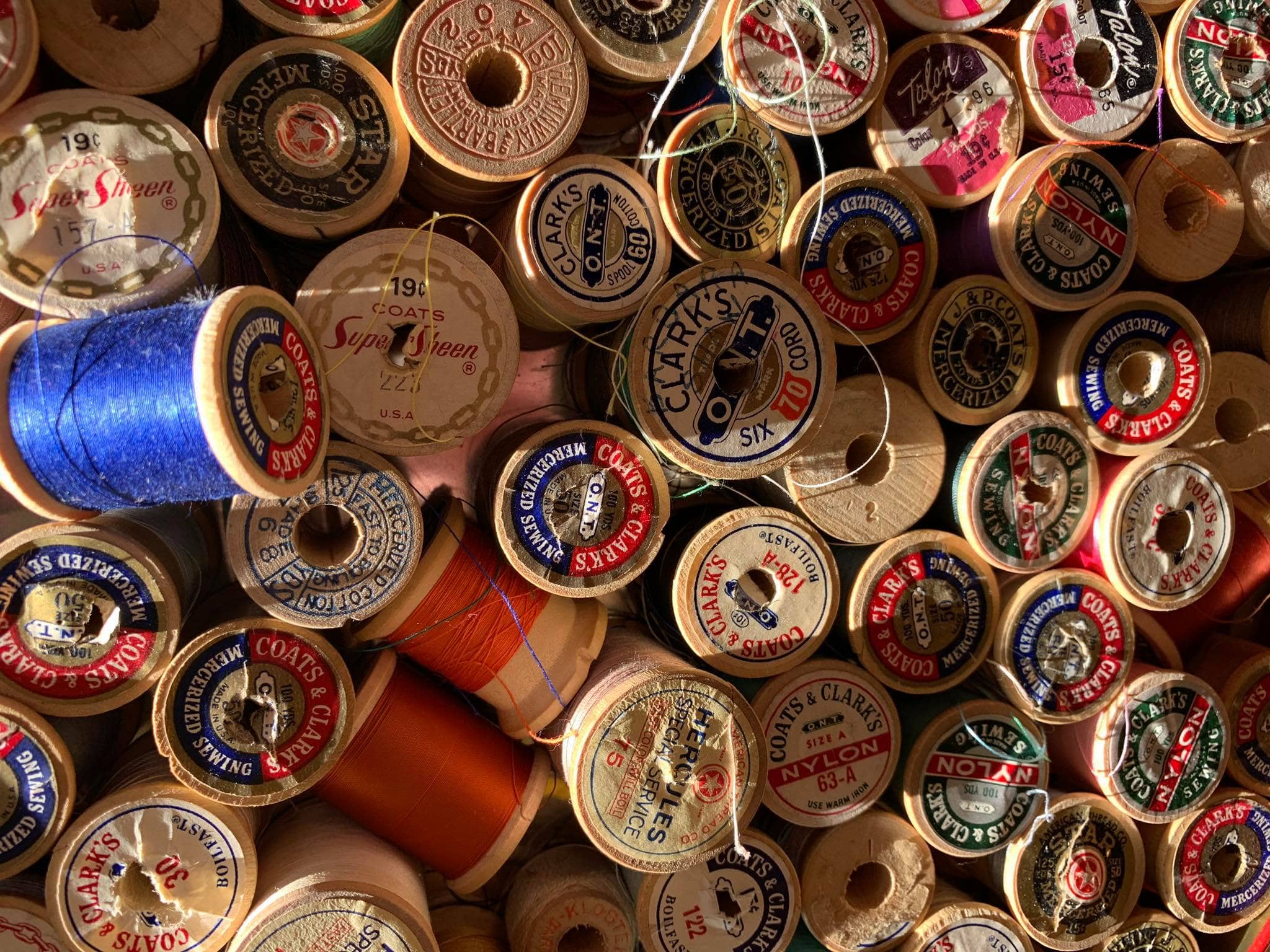 Photo of thread spools taken during 2018 photo basics workshop in St. John, MO