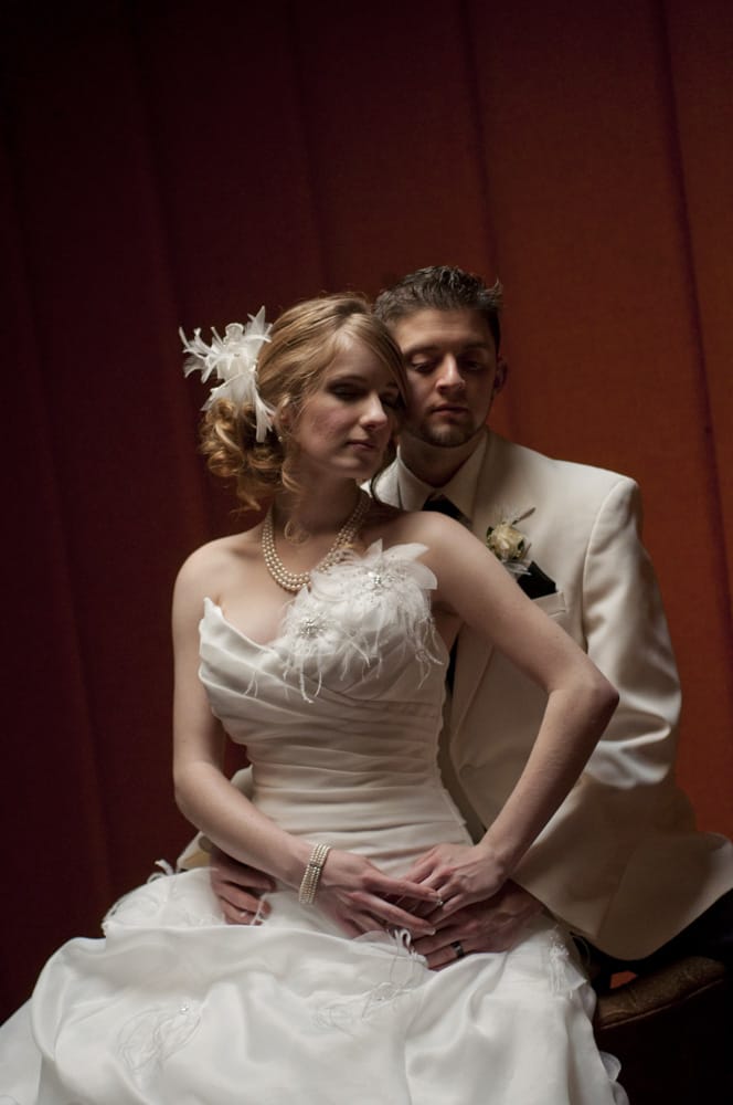 indoor portrait of a bride and groom on winter day in central IL