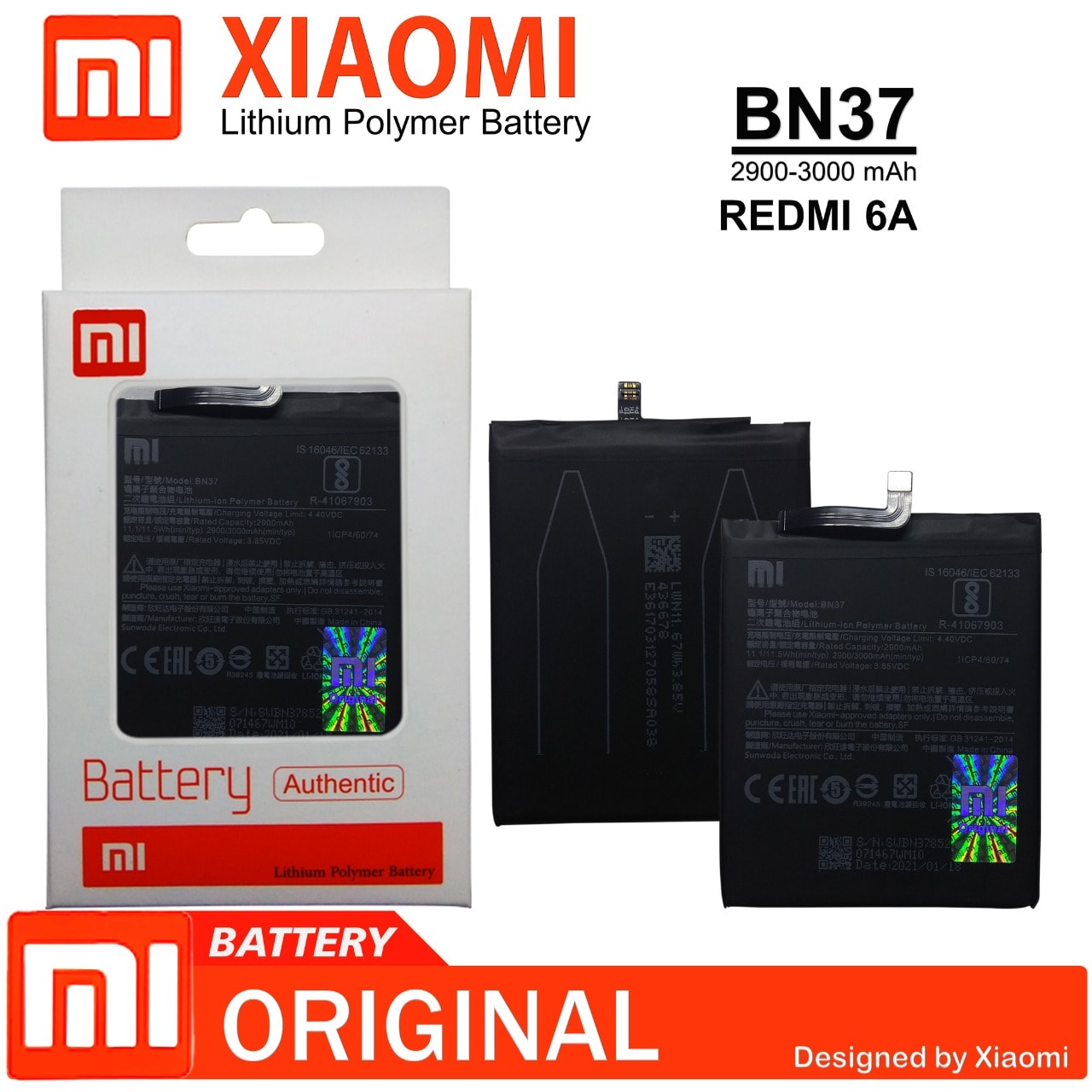 BATTERY XIAOMI ORI 100% / BATTERAI HP