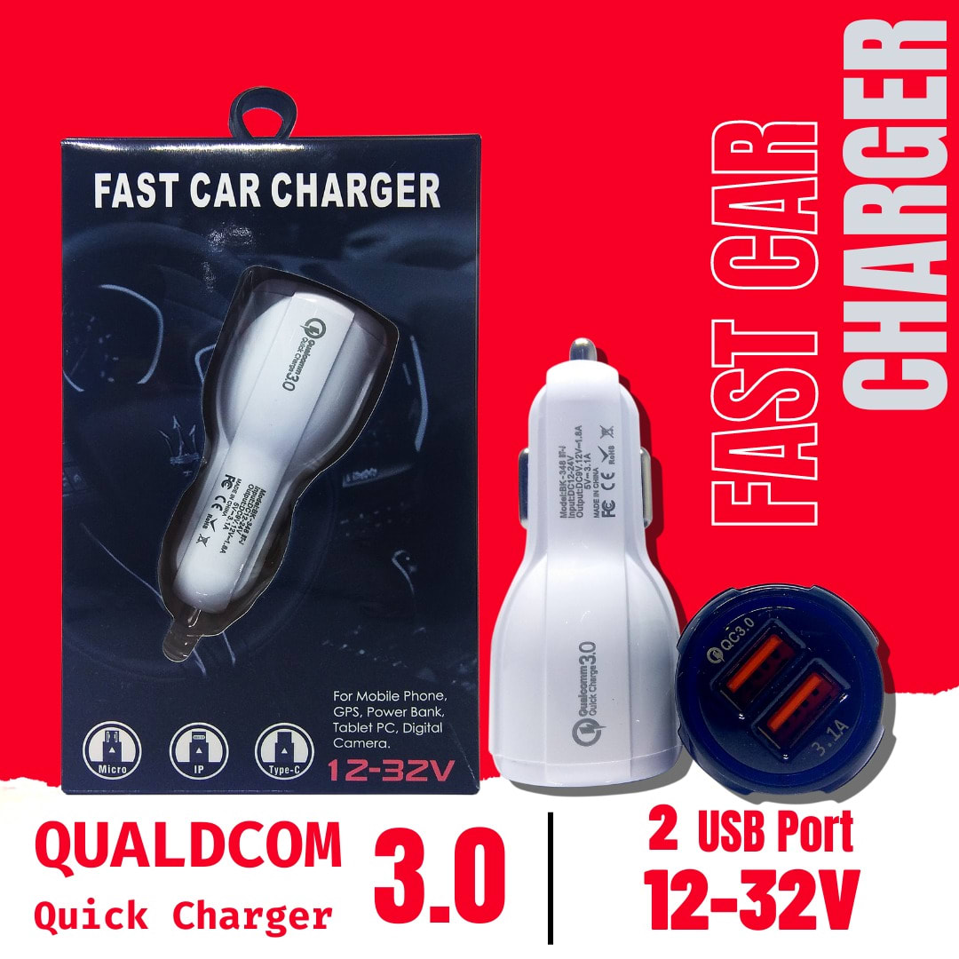 ADAPTOR CHARGER MOBIL 2USB/BK-348/6A QUICK CHARGER 3.0 WHT PACK