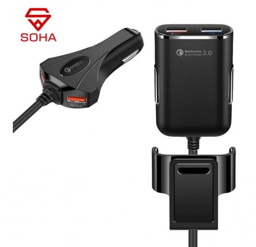 SOHA SVM-002 Saver Mobil / Car Charger Fast Charging 3.A Total 4 Port Buat Penumpang Belakang